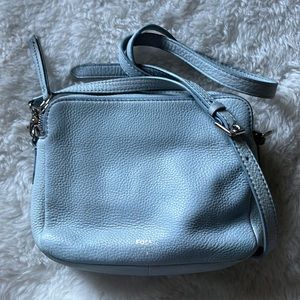 Fossil pale blue leather double top zip crossbody camera bag